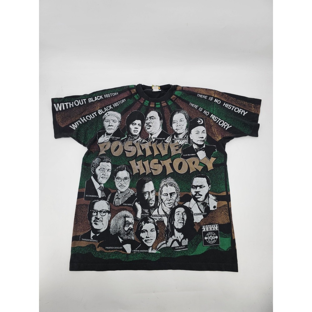 Vintage 90s Positive History AOP T Shirt Size XL Black Pride BLM MLK Malcolm X